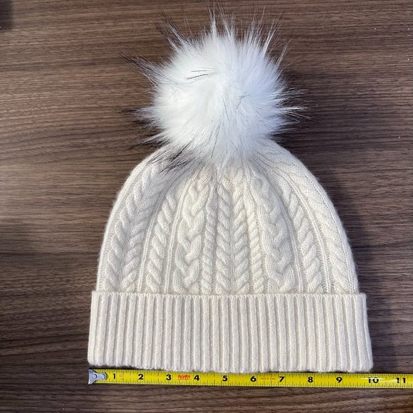 *GIFT IDEA* NORDSTROM CASHMERE CABLE KNIT BEANIE WITH FAUX FUR POM POM IVORY